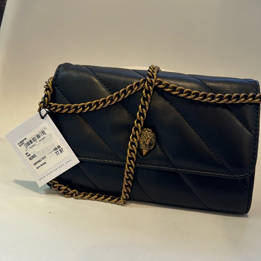 NWT Kurt Geiger London Soho Drench Leather Wallet on a Chain/Crossbody B…